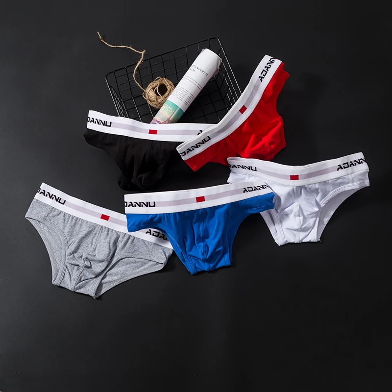 5PCS ADANNU Men Underwear Sexy Briefs Cotton Underpants U Convex Male Panties Cueca Tanga Breathable Men Briefs Bikini (5)AD44