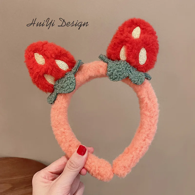 Autumn Winter Girly Cute Three-Dimensional Strawberry Headband Goes Out Wash Face Make-Up Press Hairband  Sweet Hair Accessories