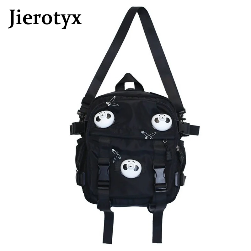 

Модные женские рюкзаки JIEROTYX, украшенные пандой, мягкие кожаные однотонные сумки для девушек, многофункциональные школьные ранцы в стиле панк, дорожные сумки
