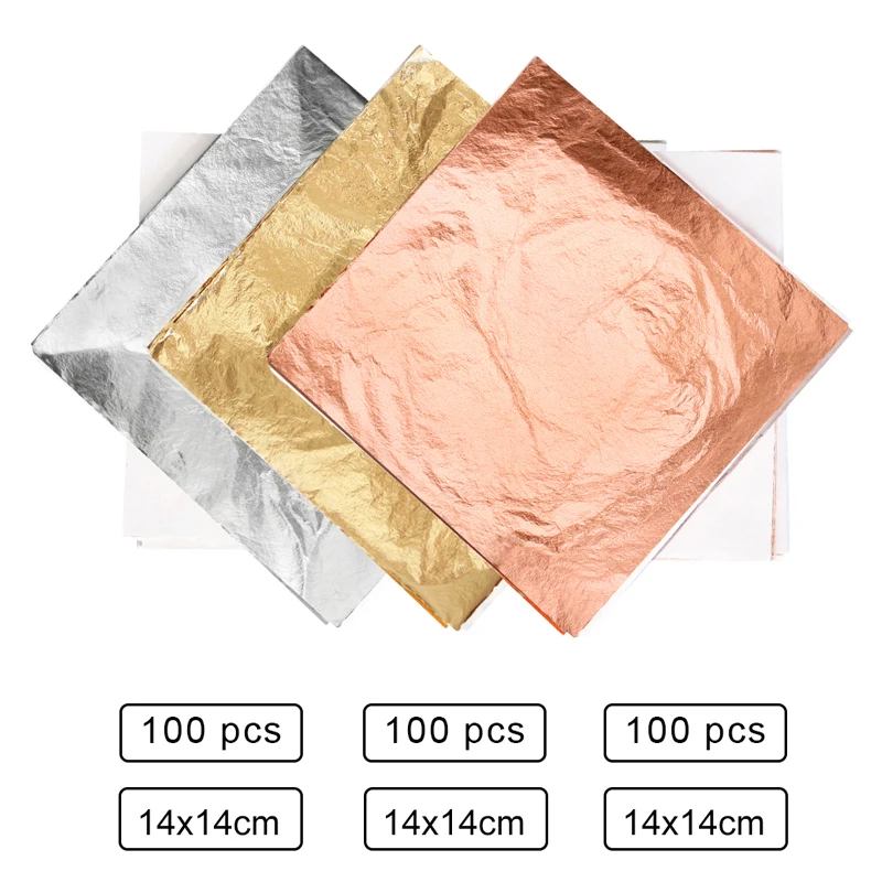 100pcs 14cm Imitation Sliver Copper Gold Leaf Metal Sheets Foil for Gilding Craft Decoration DIY Arts Crafts Paper Decorations