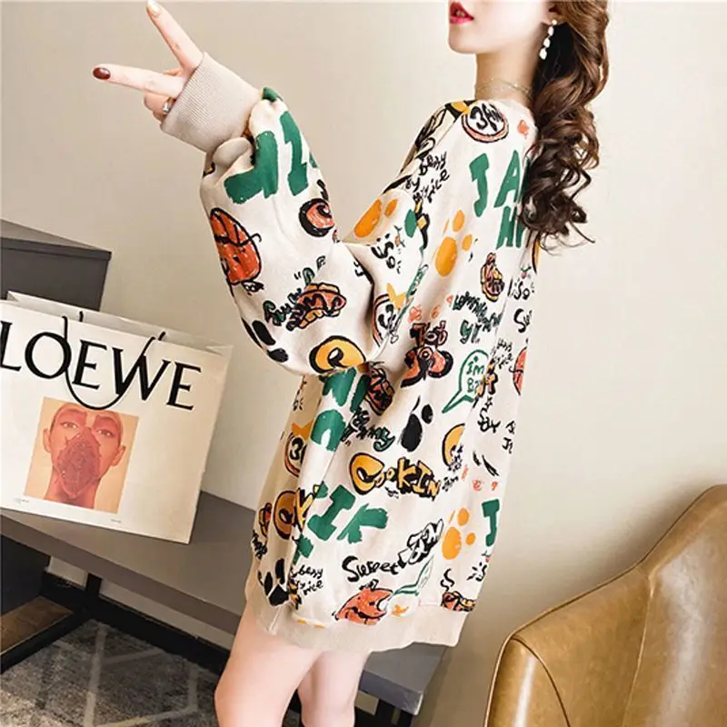 Fashion Autumn Pulovers Casual Aesthetic Loose Long Sleeve Women\'s T-shirts Graphic Korean Clothes Tops Midi Extra Large Hoodie