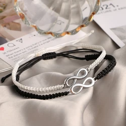 2 Pieces/set Black and White Infinite Woven Handmade Bracelet 2021 New Trend Friendship Suit Couple Jewelry Accessories Gift