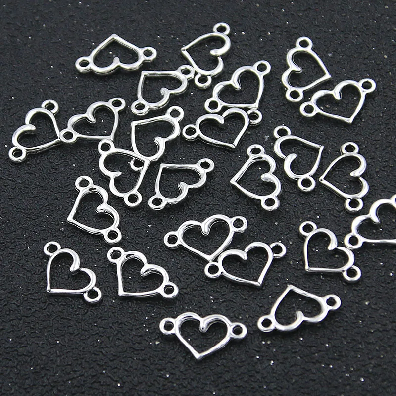 60PCS 8X14mm New Hollow Charms Hearts Connector Small  Pendant  Metal Alloy DIY Jewelry  Marking Material