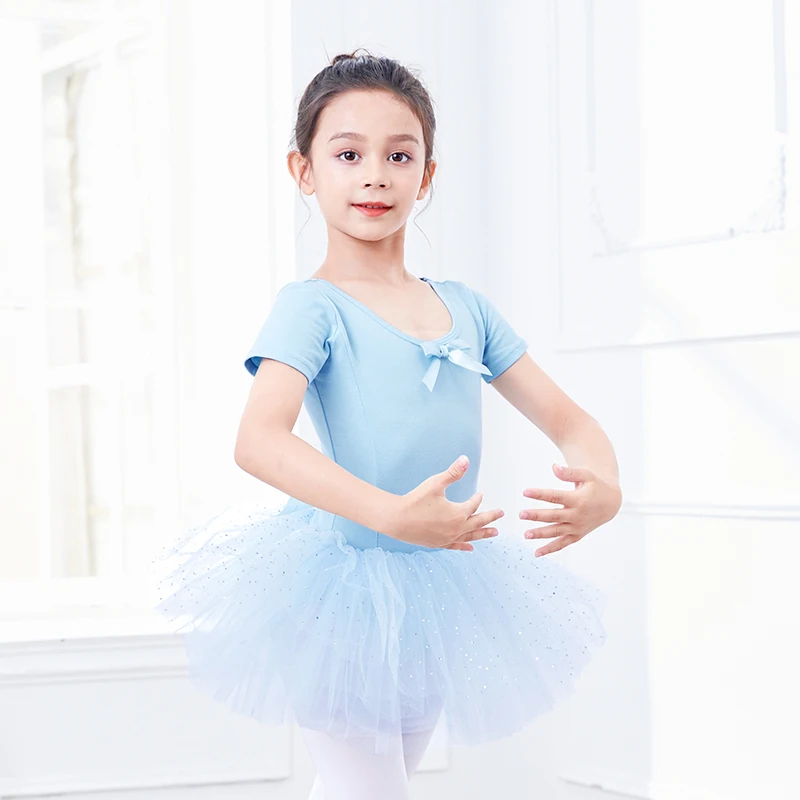 Girls Ballet Leotards Dance Tutu Dress Kids Bowknot Ballet Bodysuit Gymnastics Leotard Multilayer Tulle Skirts Pink Leotards