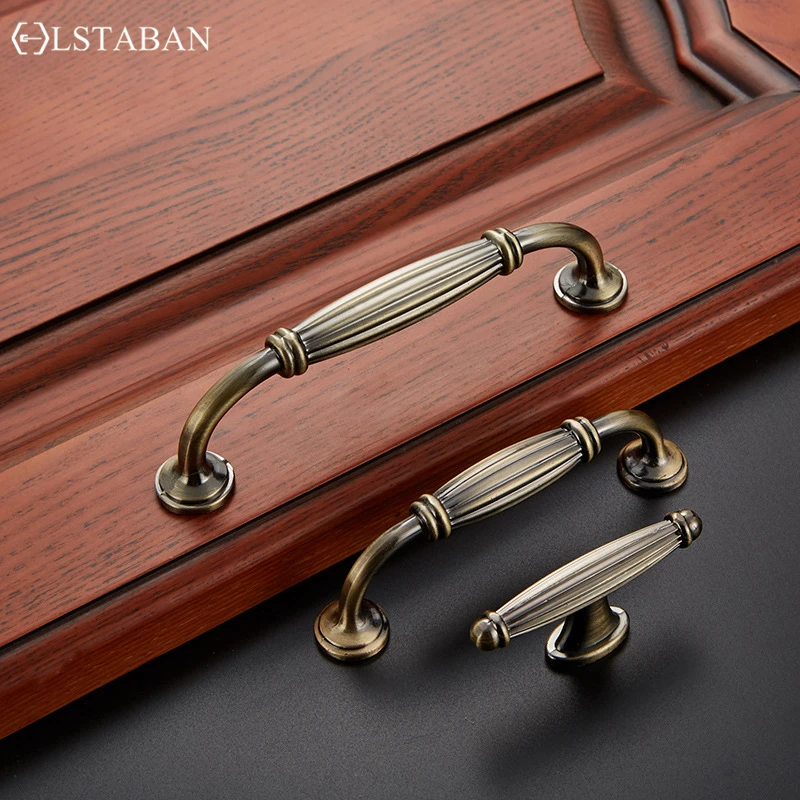 LSTABAN European Antique Door Handle Drawer Zinc Alloy Simple Wardrobe Furniture Accessories Ancient Green Cabinet Handle