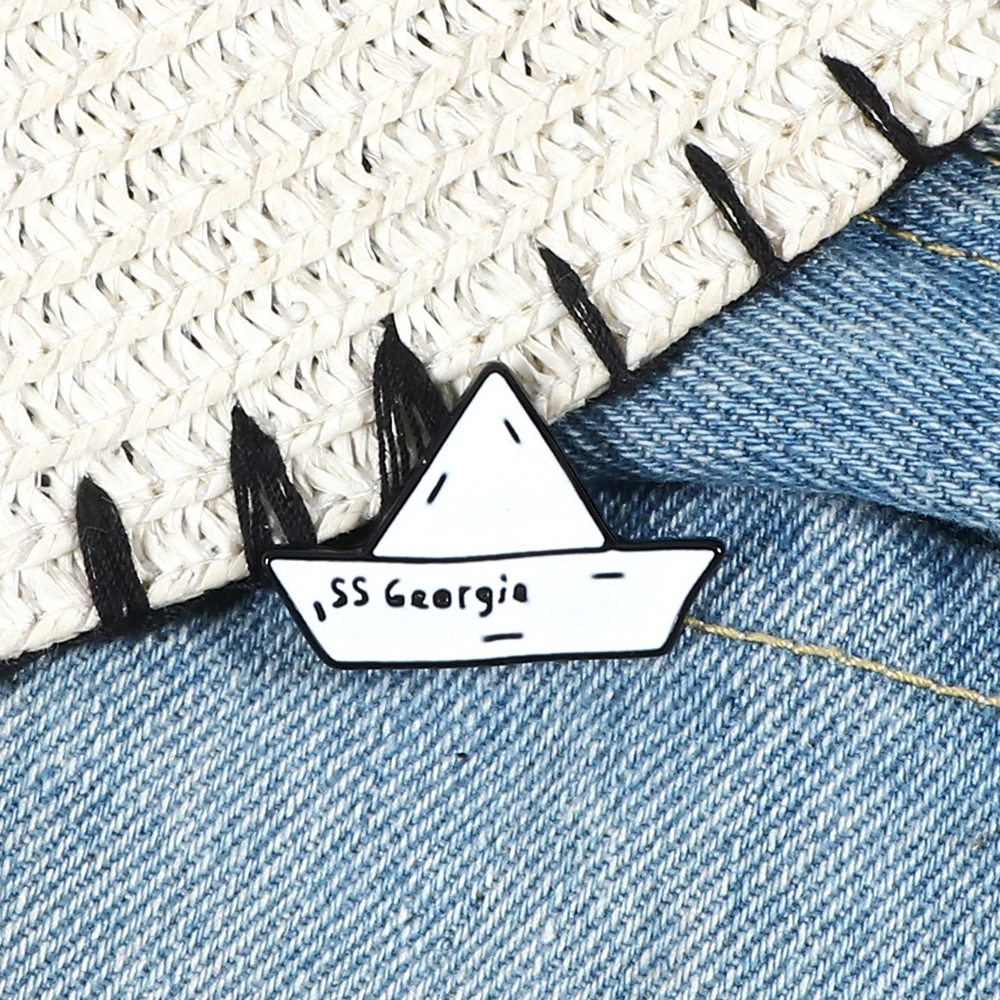 Paper Boat Enamel Pin SS Georgie Origami Ship Lapel Brooch White Buckle Badge Cartoon Jackets Shirt Backpack Pin Jewelry For Kid