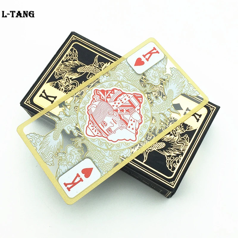 High Quality Transparent Plastic Playing Cards  Waterproof Gold Edge Poker Cards Dragon Card Game Collection Gift S412