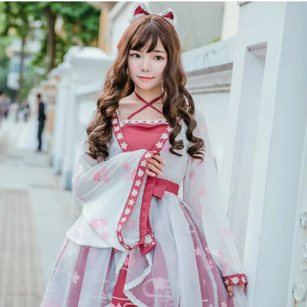 귀여운 소녀 고딕 중국 스타일 빈티지 스위트 로리타 드레스, 귀여운 자수 인쇄, 나비 매듭 빅토리아 드레스