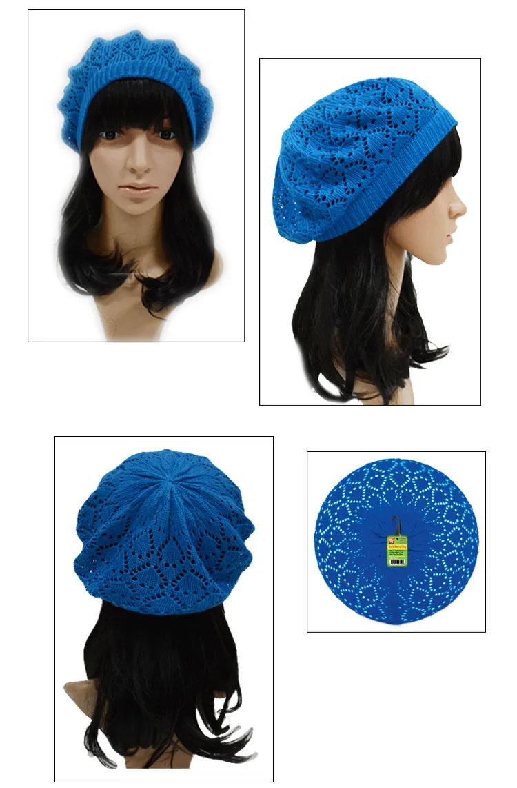 Spring Summer Autumn Women's Beanies Knit Beret Cap Solid Boina de Ganchillo 8 Color