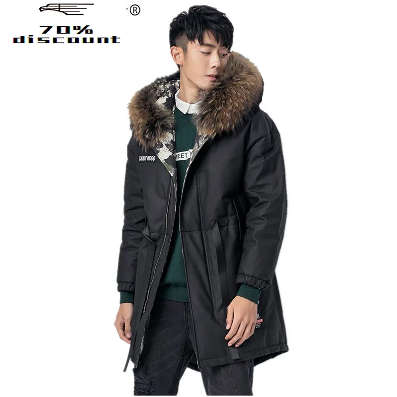 

Genuine Leather Jacket Winter Jacket Men Cow Leather Duck Down Jackets Mens Raccoon Fur Collar Long Coat Z2828285 MY2239