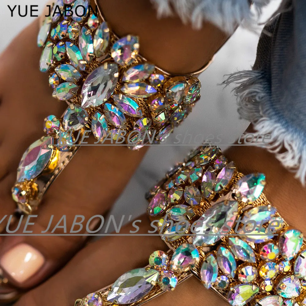 2024 woman sandals women Rhinestones Flat Sandals Thong Crystal Flip Flops sandals gladiator sandals Beach Casual Ladies Shoes