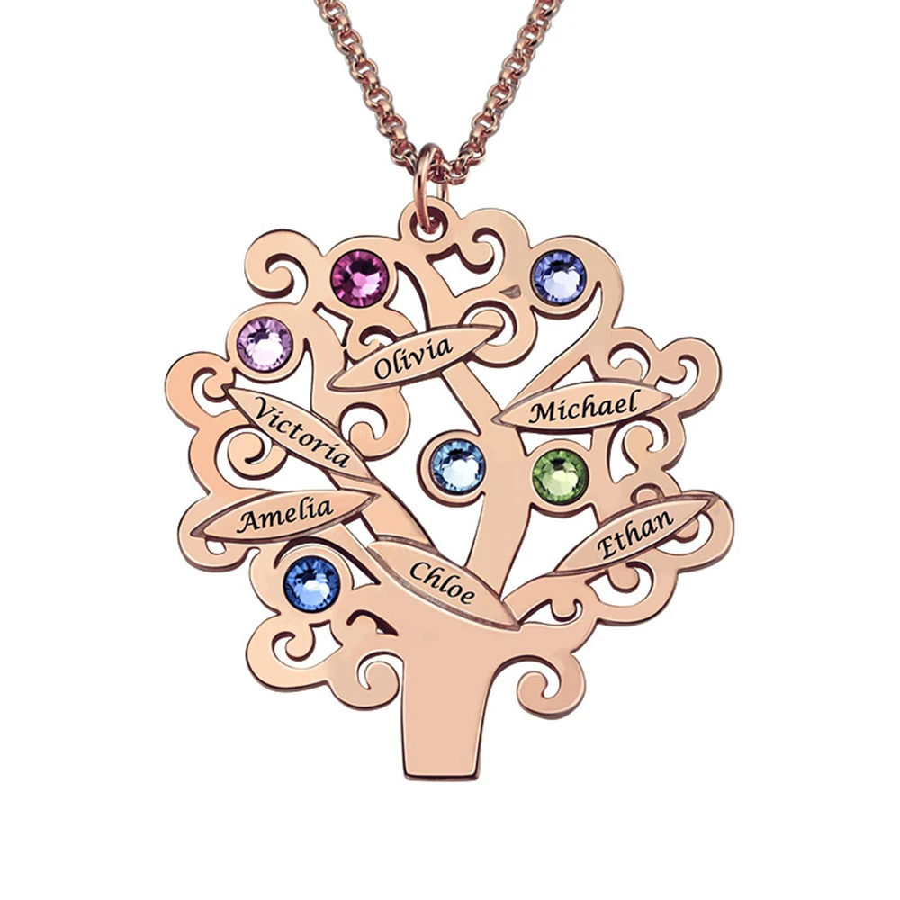 Uonney Dropshipping Personalized Engraved Family Tree Necklace Birthstones For Mothers Valentine Birthday Women Gift Jewelry