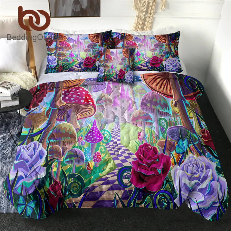 

BeddingOutlet Mushroom Thin Quilt Flower Summer Blanket Natural Scenery Soft Bedspread Mysterious Comforter Fairy Tale Colcha