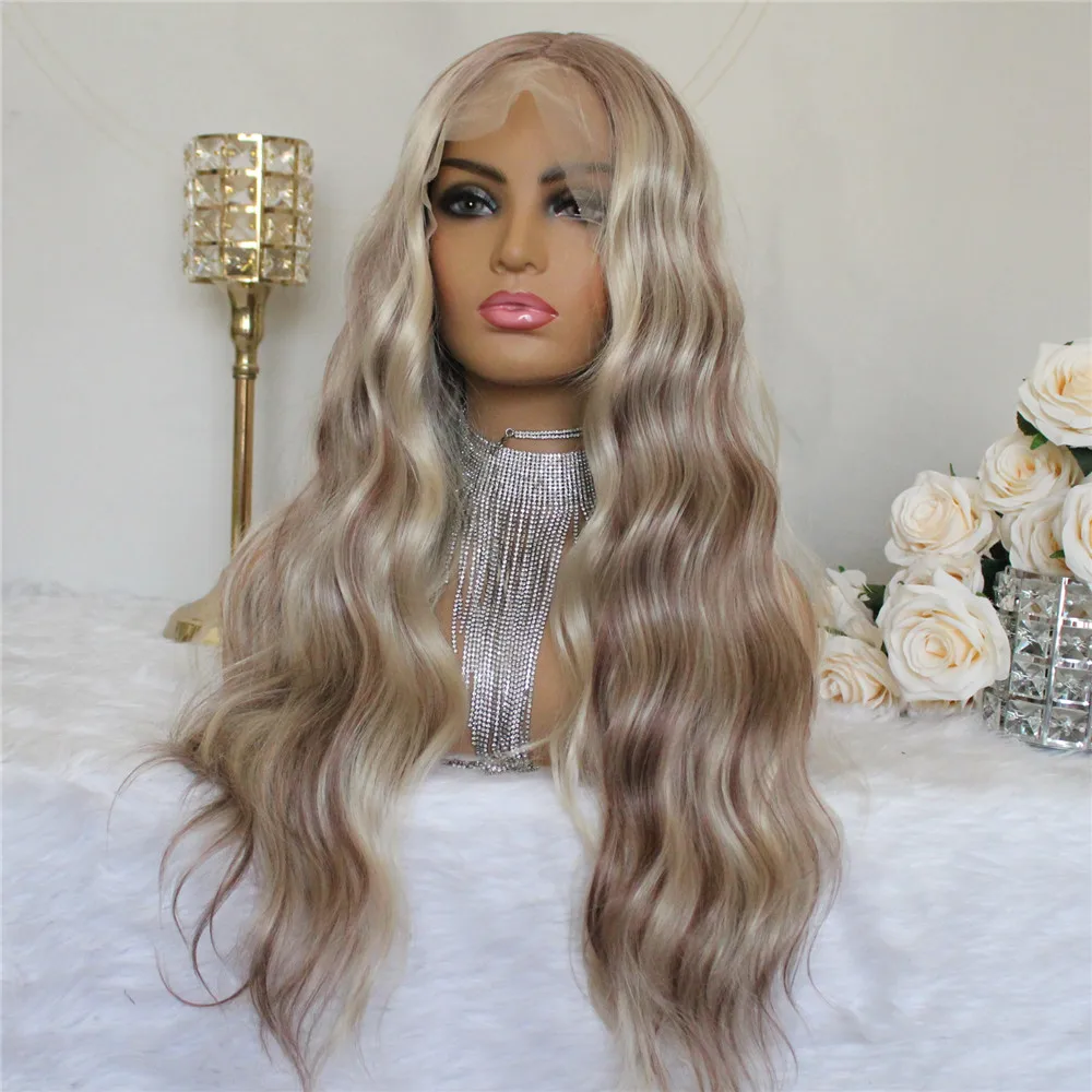 13*4 Lace Front Wig 24" Highlight Wig Body Wave T Part Synthetic Lace Front Wig Ombre Blonde Wig For Woman