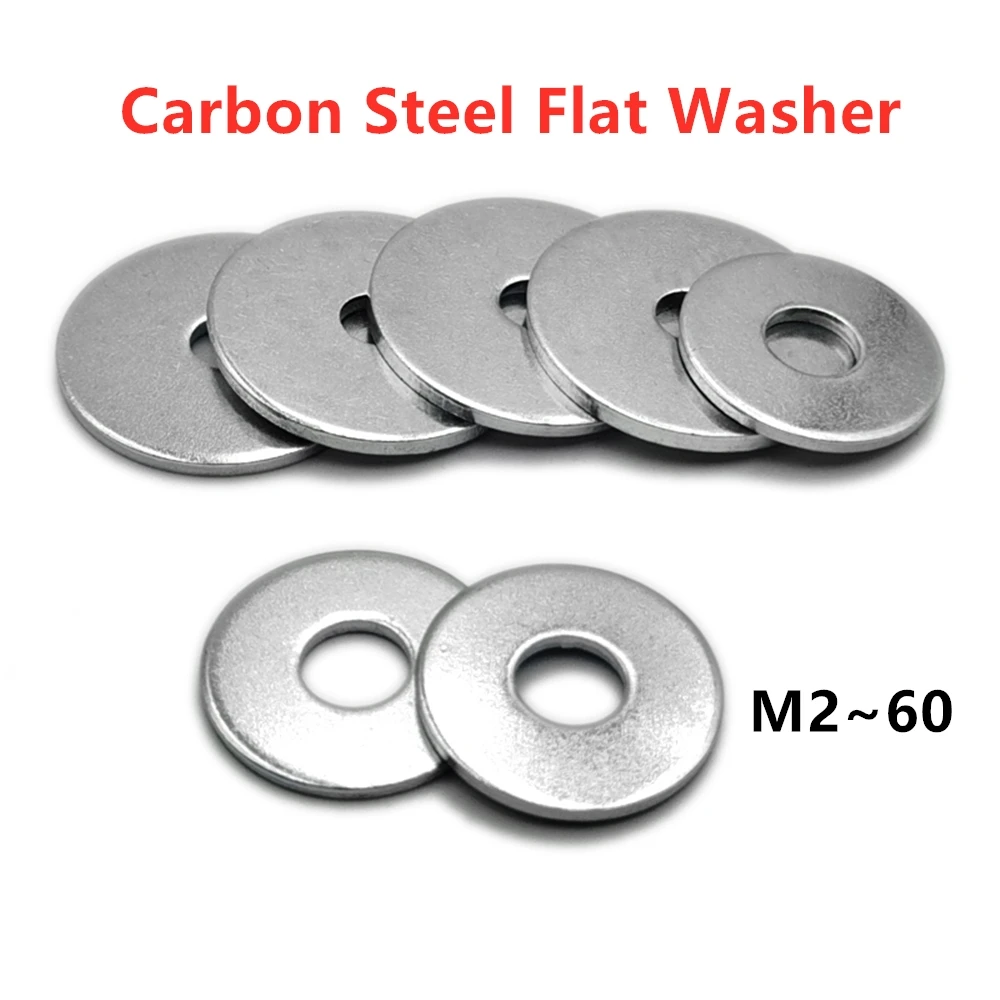 Galvanized Flat Pad Carbon Steel Flat Washer Plain Gasket for M2 M2.5 M3 M4 M5 M6 M8 M10 M12 M16 M24 M30 M60 Screw Bolt