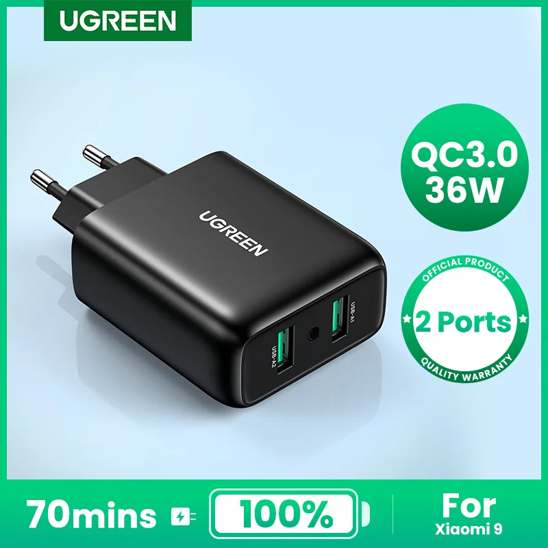 

Зарядное устройство UGREEN, 36Вт, QC3.0, 2xUSB Type-A