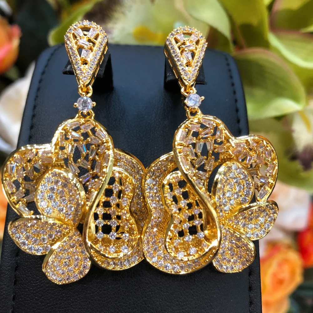 

Missvikki Original Luxury Charm Flower Pendant Earrings For Noble Women Wedding Party Cubic Zircon Dubai Bridal Fashion Jewelry