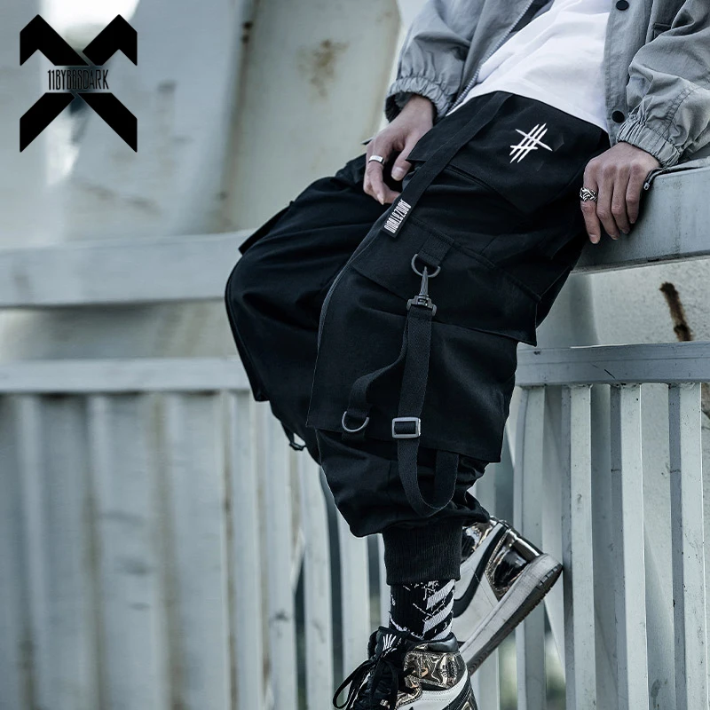 11 BYBB'S DARK Cargo Pants Men Hip Hop Tactics Joggers Trousers Elastic Waist Ribbon Fahsion Harajuku Streetwear Pant Male WB579