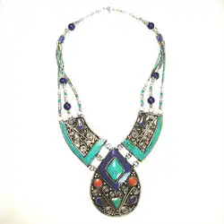 Indian BOHO Vintage Necklace Copper Inlaid Multi Statements Tibetan jewelry TNL148