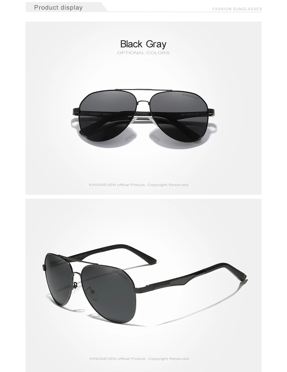 KINGSEVEN 2024 Polarisierte Sonnenbrille für Herren mit Aluminiumbügeln, Piloten-Sonnenbrille für Männer, UV400, blendfrei, Retro-Brille – Detail 4