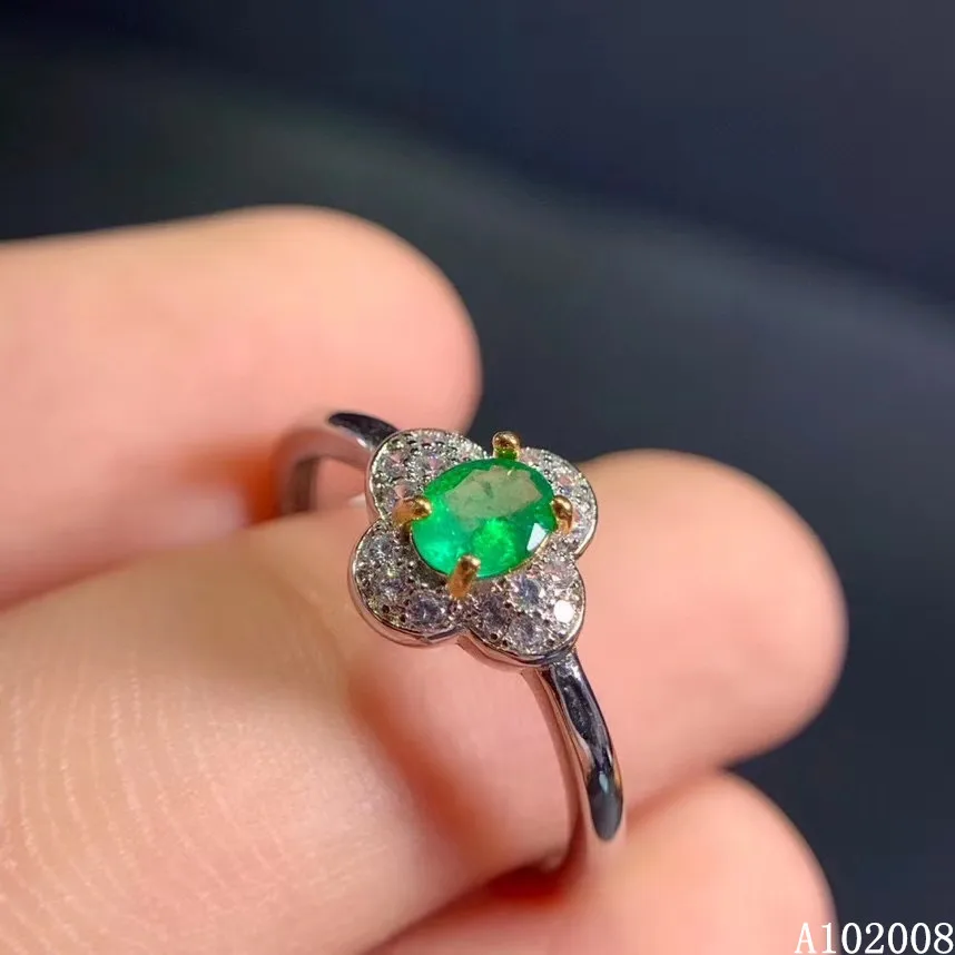 

KJJEAXCMY fine jewelry 925 sterling silver inlaid natural emerald ring new female trendy gemstone ring elegant support test