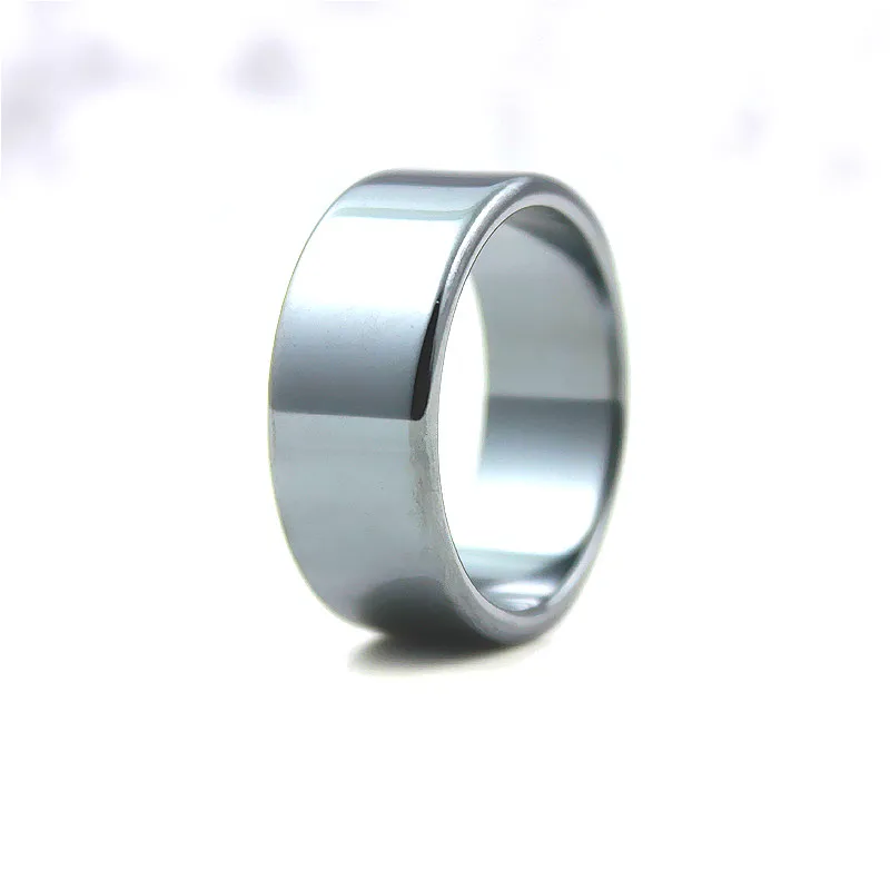 Free Shipping Flat Hematite Ring 10mm Wide (1pcs) Male and Female Fashion 5A Quality Jewelry Black Magnet Ring Sell By PC