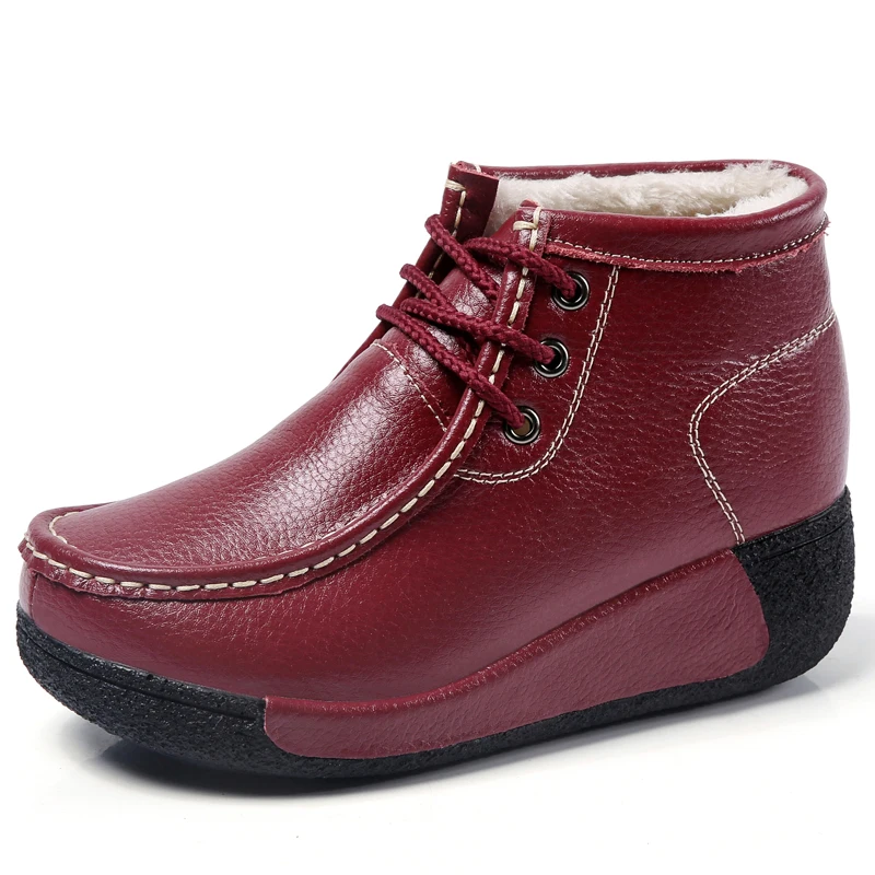 Stivaletti con plateau da donna invernali corti in vera pelle caldi con lacci Bottines Femme Hiver 2020 Bottine autunno altezza crescente