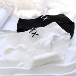 Young girl Underwear 6pc/lot Cotton Lovely middle Waist Briefs student Panties children black white solid Teenagers