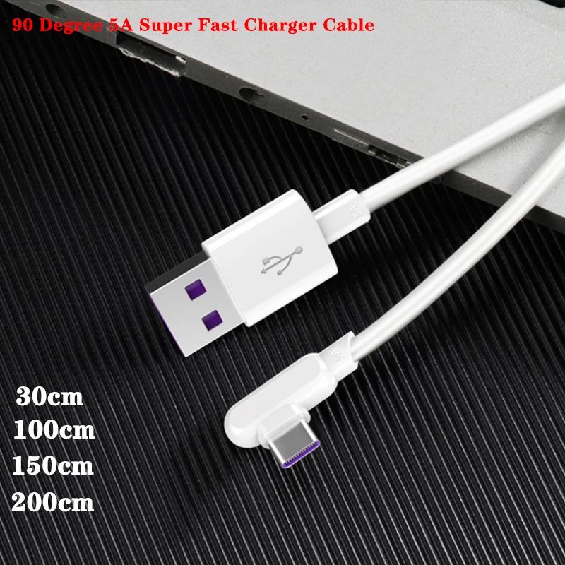 90 Degree Elbow Cable USB Type C 5A Fast Charge USB 2.0 For Huawei Xiaomi Samsung OPPO OnePlus 2M Type C Data Cable