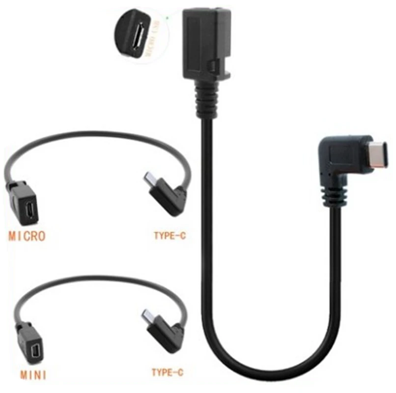 مايكرو USB أنثى إلى نوع C ذكر الانحناء إلى محول كابل USB صغير الكوع موصل محول 90 الزاوية اليمنى