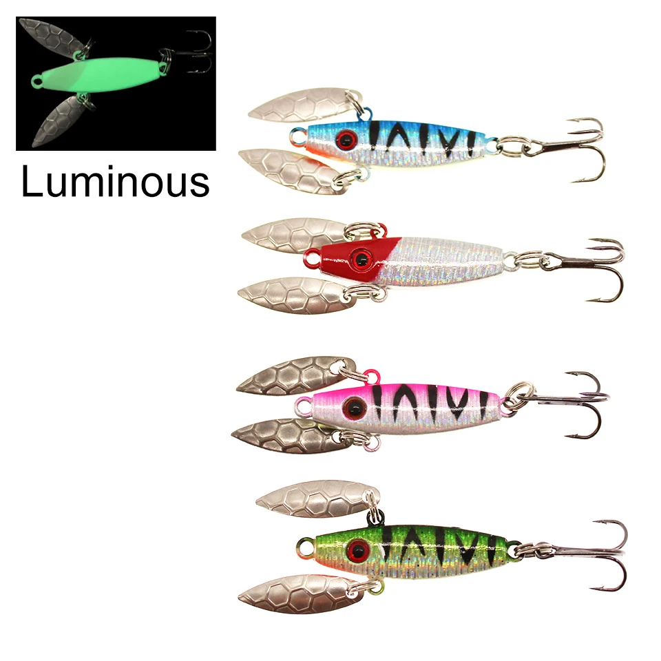 GOBYGO 1Pcs 52mm 7,7g Winter Eis Fischerei Locken Leuchtende VIB Löffel Spinner Lure Ice Jig Sinking Fest köder Mini Blei Angeln Haken