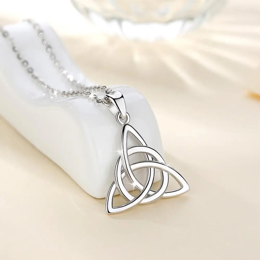 Eudora Real 925 Sterling Silver Triangle Celtics Knot Pendant Neckalce Women Fashion Sliver Jewelry for Birthday Gift Box CYD138