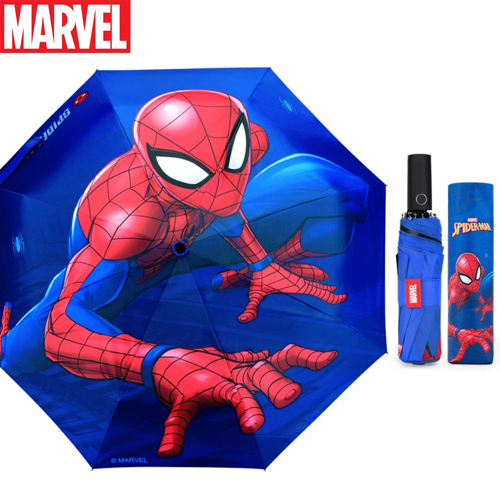 Marvel Children Spiderman Twisted Three Folding Umbrella Iron Man Captain America Semi-automatic Student Kids Teenager Umbrella