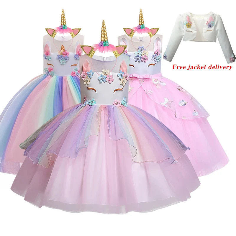 

Baby Girl Princess Birthday Dresses for Party Costumes Children Clothing New Elsa Unicorn Dress for Girls Embroidery Ball Gown