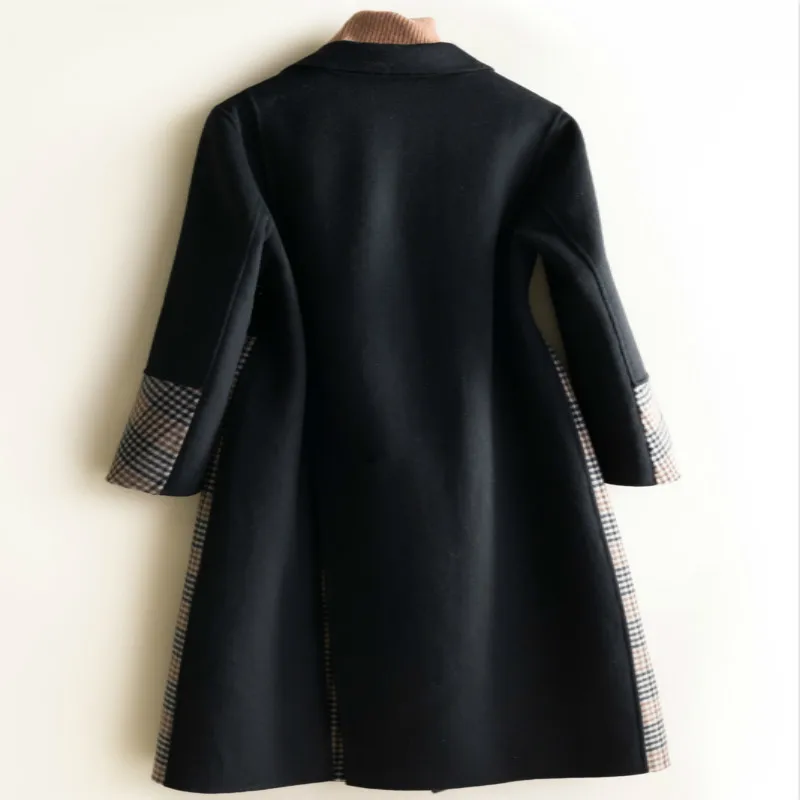

100% Wool Coat Women Clothes 2020 Korean Vintage Ladies Plaid Long Woolen Jacket Casual Slim Fit Winter Coa Female 8120CZ