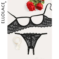 Ellolace-conjunto de lencería Sexy para mujer, ropa interior ahuecada, sujetador de realce, lencería erótica, ropa interior sexual