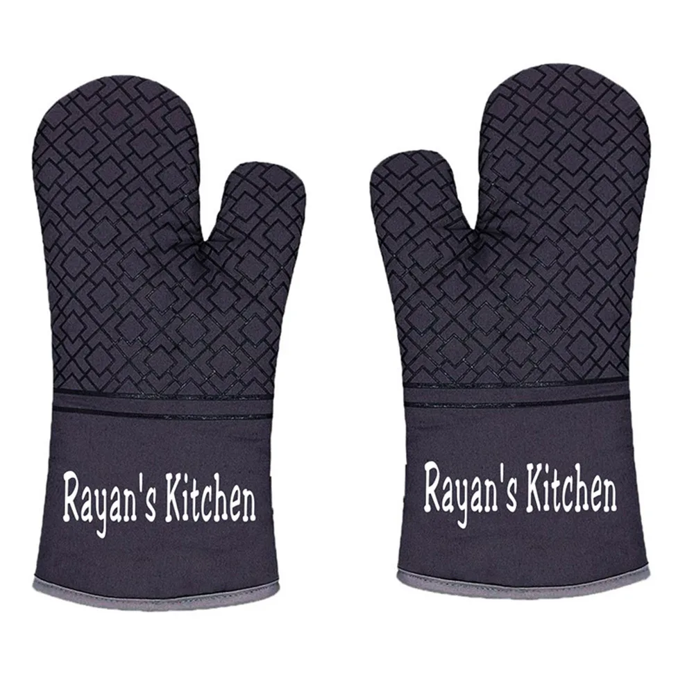 Personalized Oven Mitts Baking Anti-Hot Gloves Custom Name Baking Kitchen Tools BBQ Party Gifts Cooking Pot Holder Gloves