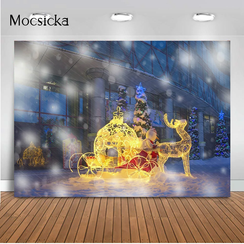 Deer Background Cloth Sleigh Street Photo Night Banner Backdrops Christmas Photography Winter Navidad Children Adult Kids Studio