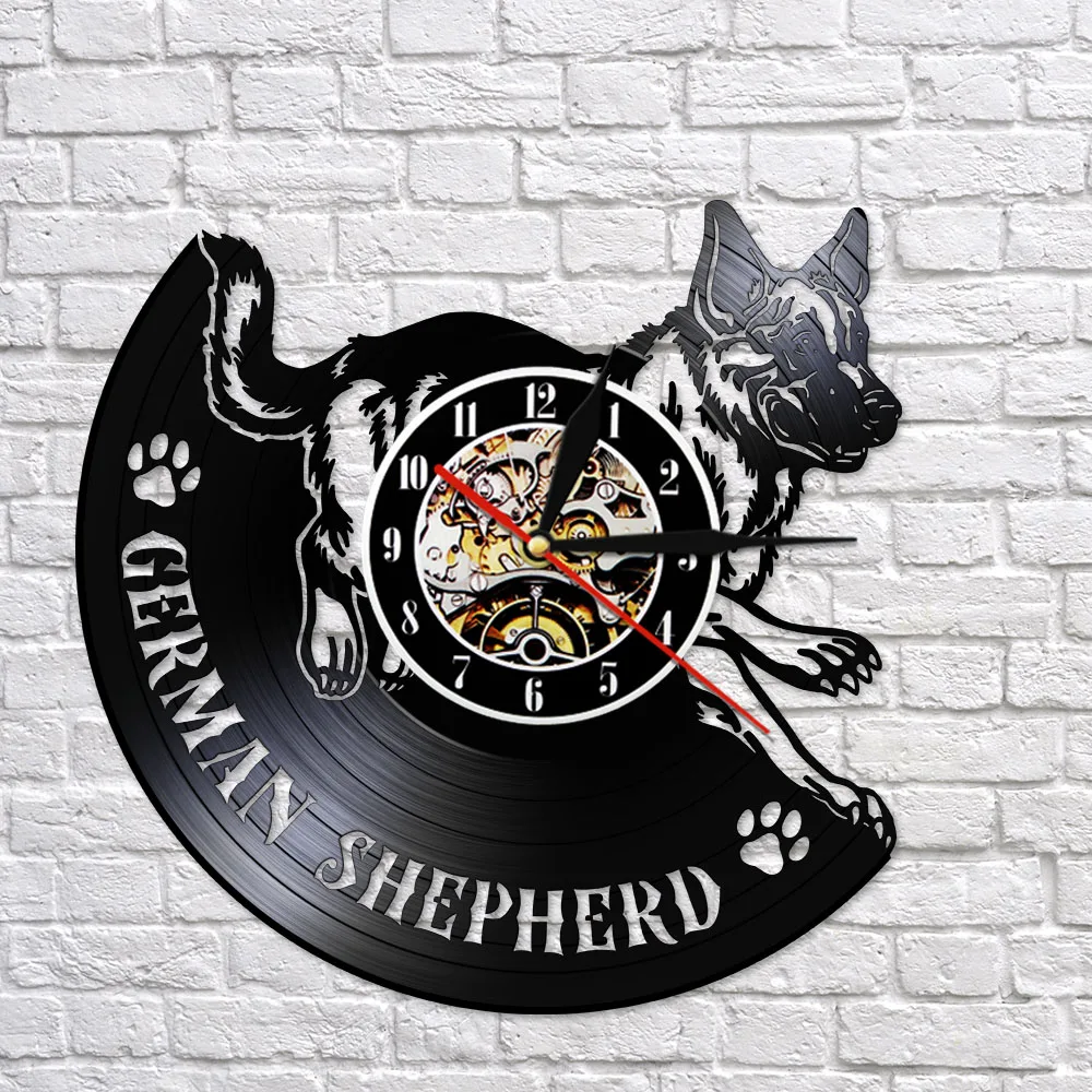 German Shepherd 12 Inch Vinyl Record Timepiece Art Decor Shepherd Yeti Dog Breed 3D Exclusive Watch Puppy Dog Pet Wall Clock