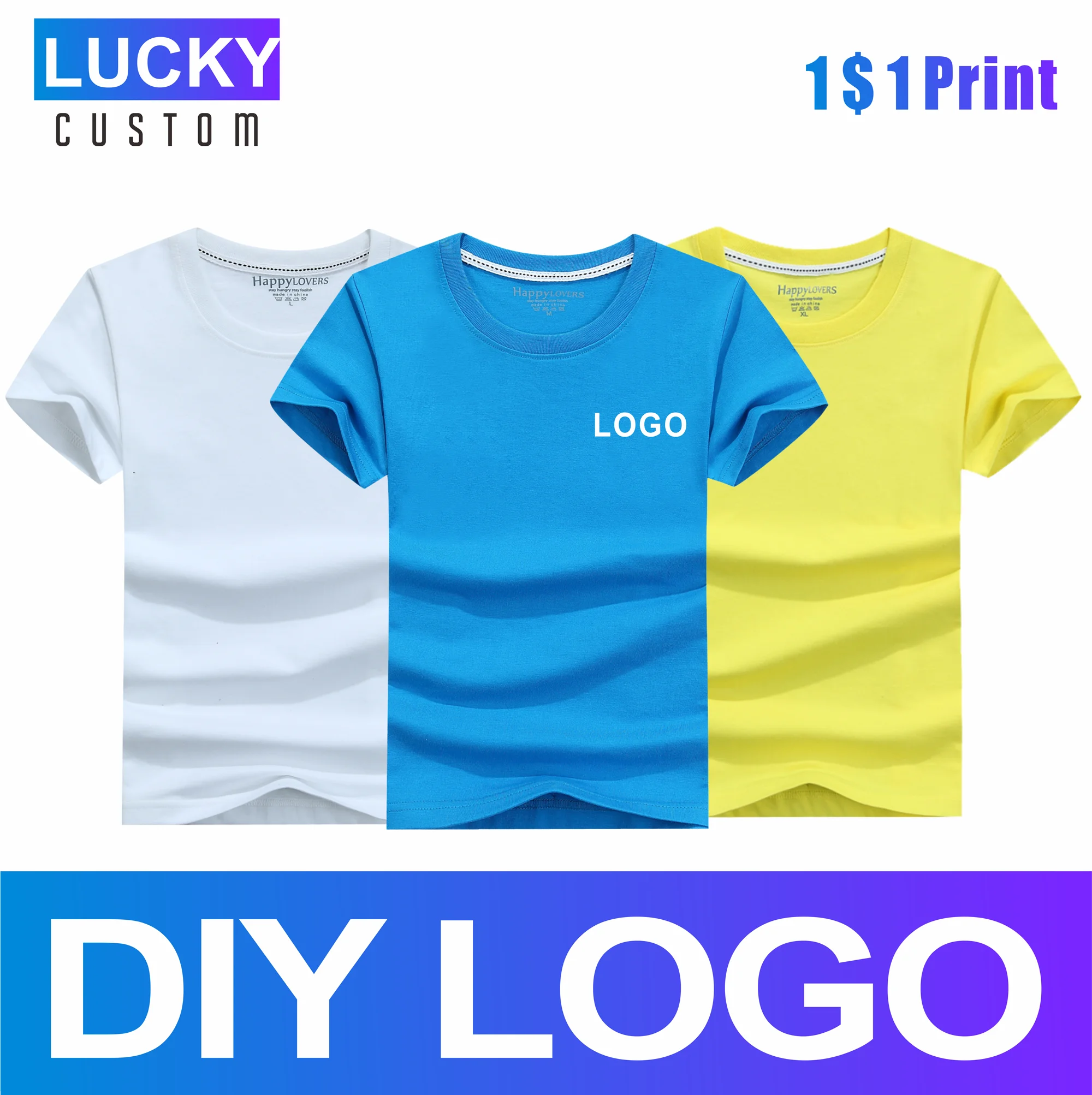 LUCKY 2020 pure cotton children's short-sleeved T-shirt personal school group parent-child wear custom embroidery short-sleeved