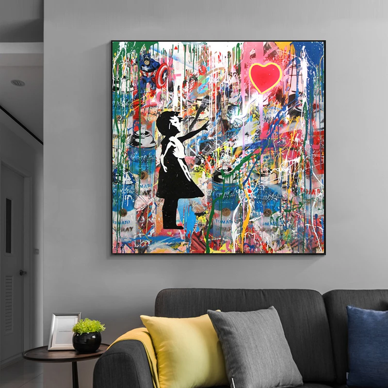 Banksy Artwork Girl Chasing Balloon Pop Street Art Canvas Painting Cuadros Posters Graffiti Wall Art for Living Room Home Decor