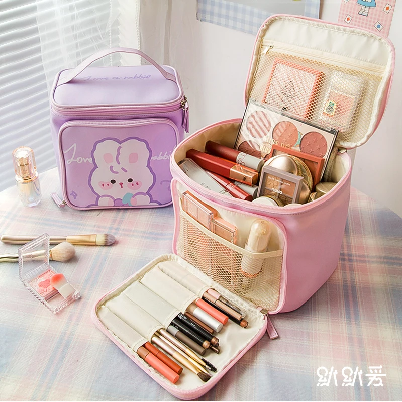 Kawaii Cosmetic Bag Women Big Capacity PU Waterproof Travel Wash Toiletries Storage Case Cute Portable Beauty Makeup Storage Box