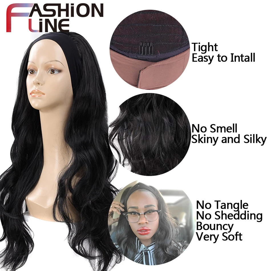 Long Body Wave Headband Wig Synthetic Wig For Women Heat Resistant Fiber Mixed Organic Hair Ombre Blonde Black Party Cosplay