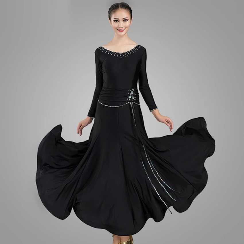 Waltz Stage Costume Sky Blue Ballroom Competition Clothing Black Rhinestone Standard Dance Dress Rhinestone Red Ballroom Dance