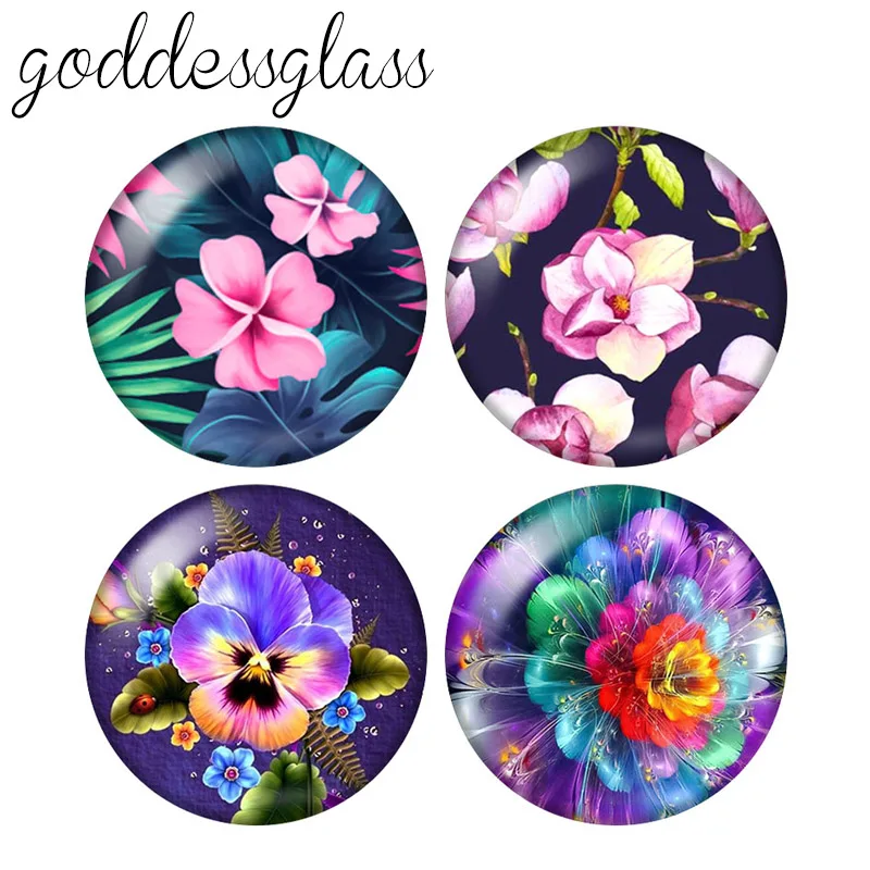 Beauty flowers patterns Fashion 10pcs mixed 12mm/18mm/20mm/25mm/30mm Round photo glass cabochon demo flat back Making findings