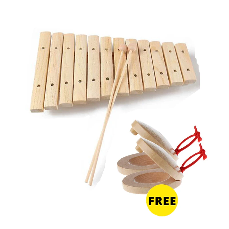 Juguete de percusión de xilófono de madera natural para niños, instrumento musical para desarrollar música, 8 tonos, 12 tonos, envío gratis, 1 unidad