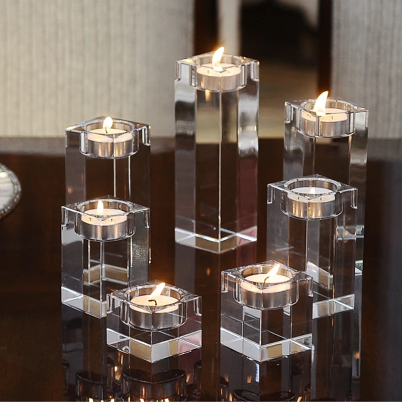 4/6/8/10/12/14/16cm Transparent Candle Holder Festival Home Rhinestone Crystal Candlestick Wedding Decorative