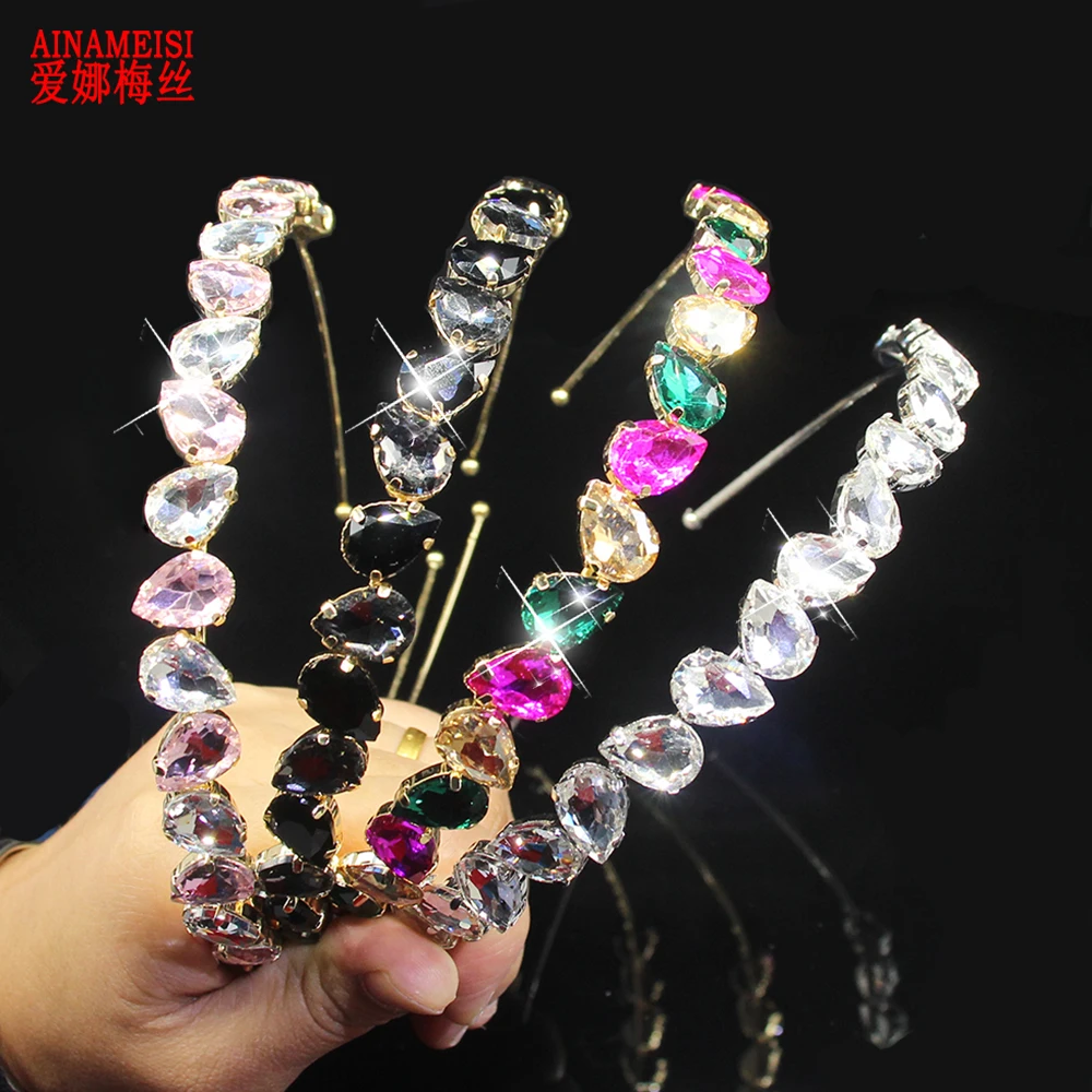 AINAMEISI Luxury Rhinestone Headband Water Drop Full Crystal Headwear Fashion Headband Bridal Crown Hair Accessories Jewelry