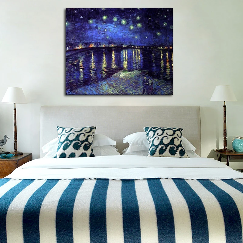 

Starry Night over The Rhone Hand Painted Oil painting Vincent Van Gogh Canvas Artwork Post-Impressionism Paintings Home Decor