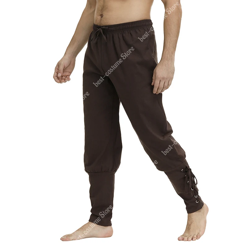 Medieval Pants for Men Costume Pirate Pants Plus Size Trousers Pirate Cosplay Costume With Drawstrings